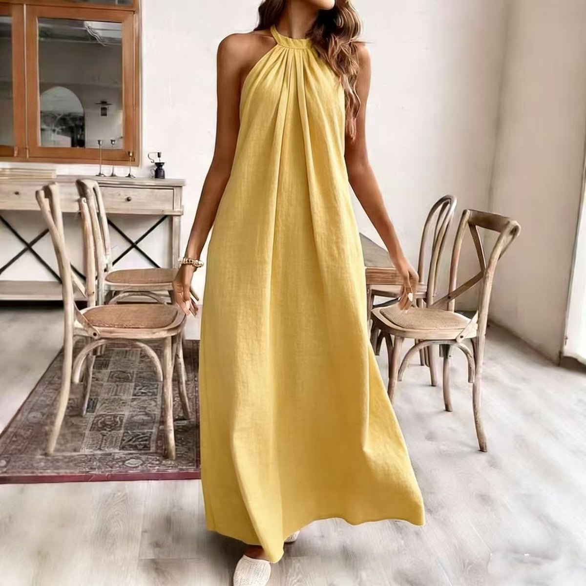 Halter Neck Maxi Dress Loose Fit Sleeveless Summer Dress