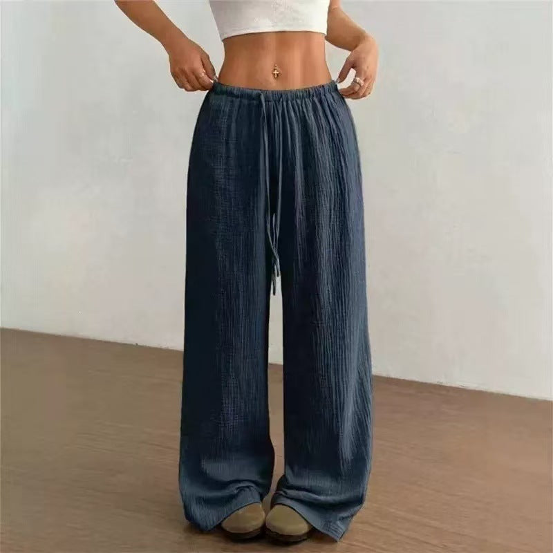Women's Wide Leg Linen-Look Trousers – Elasticated Waist Relaxed Fit