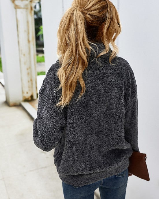 Women's Teddy Fleece Jacket – Zip-Up Textured Collared Coat