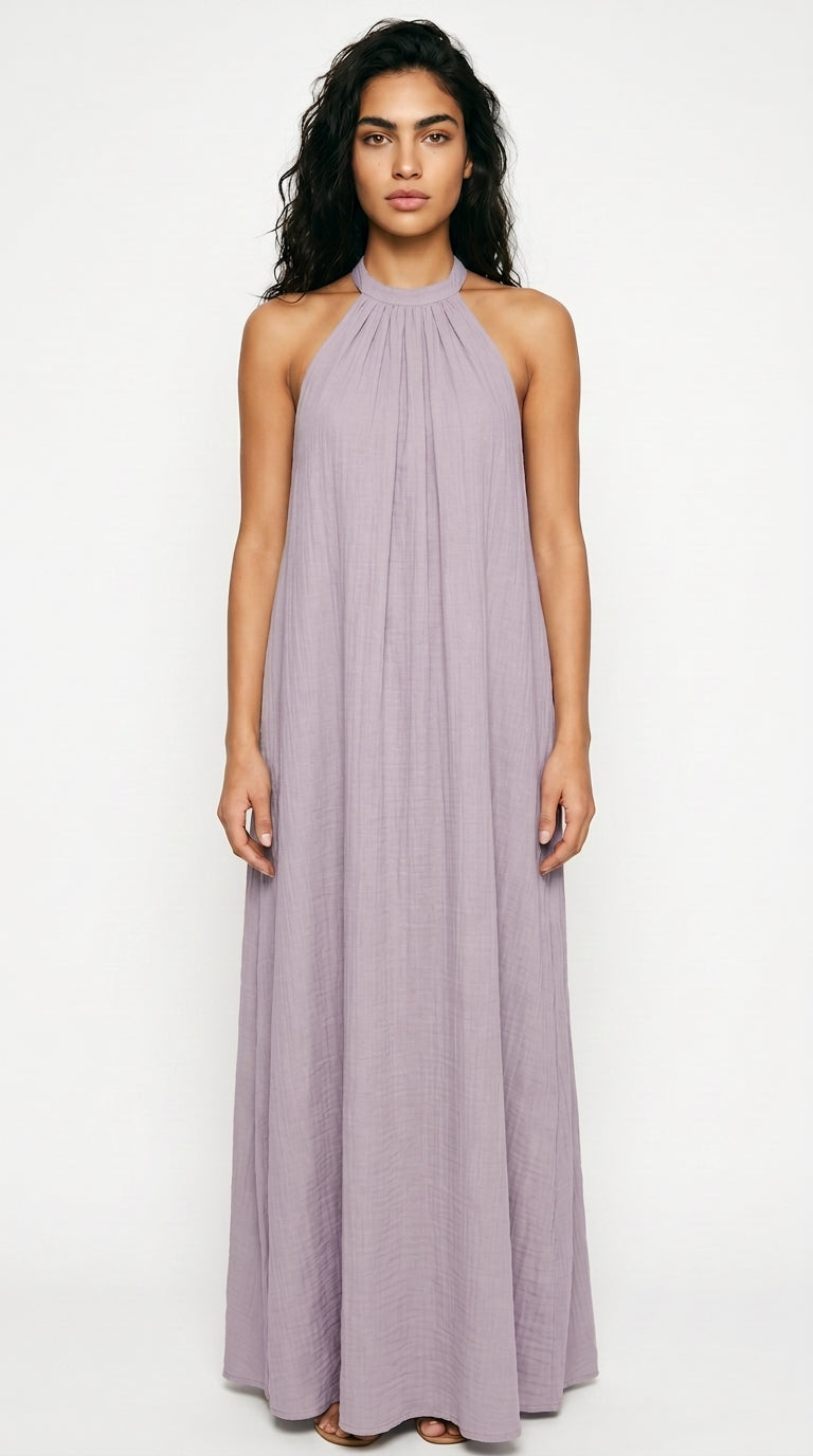 Halter Neck Maxi Dress Loose Fit Sleeveless Summer Dress