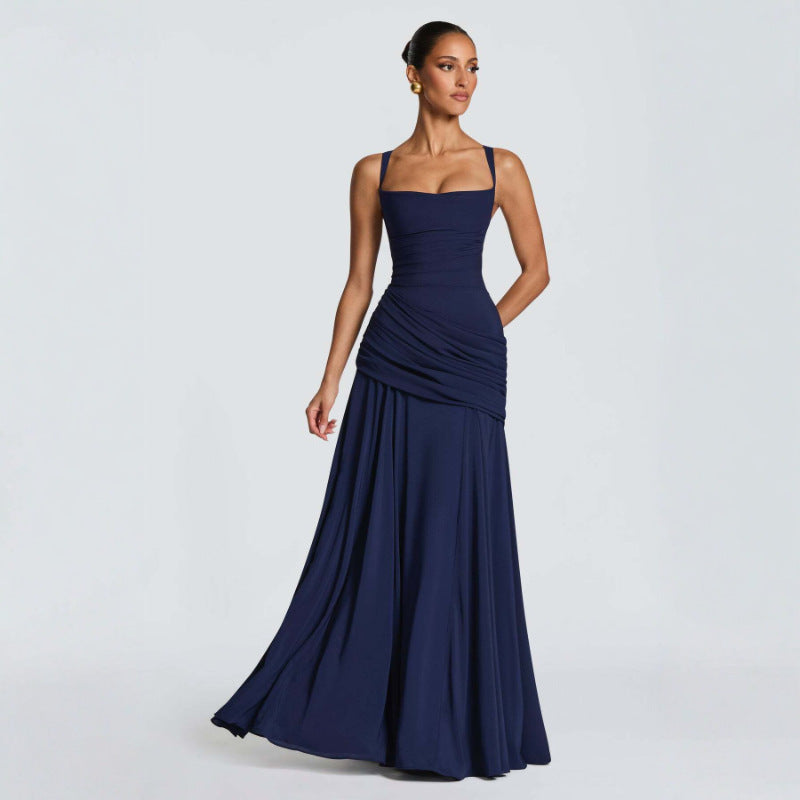 Women's Wedding Guest Dress – Ruched Square Neck Maxi Dress