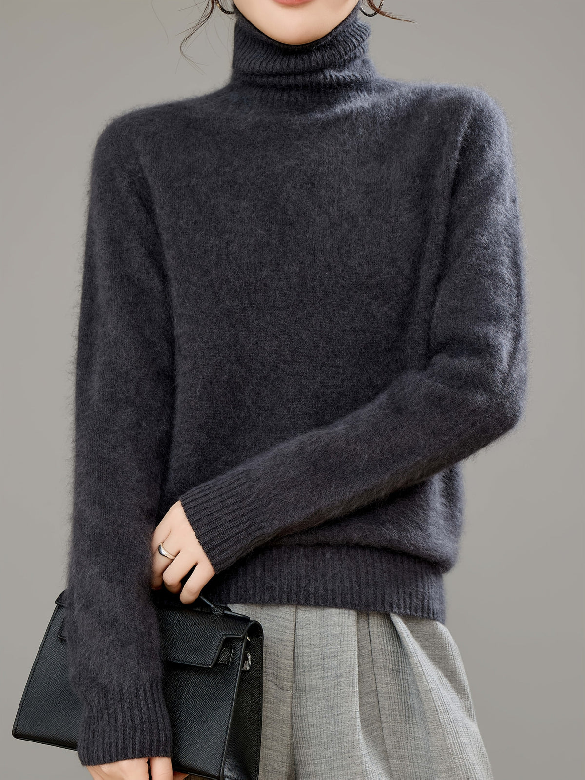 Women's Brushed Soft Turtleneck Jumper – Wool Blend Knit