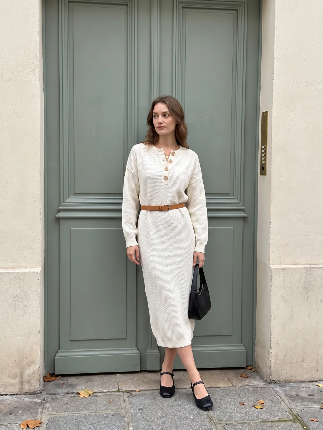 Women's Knit Button-Neck Jumper Dress – Long Sleeve