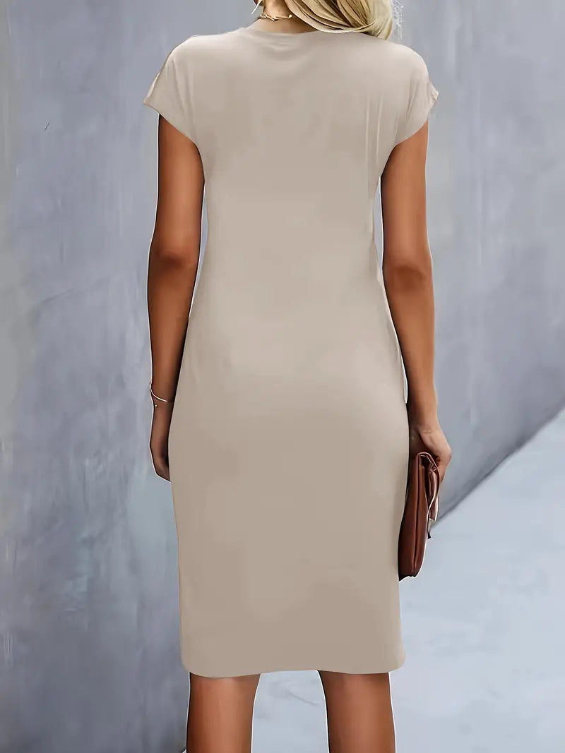Women's Ruched Midi Dress – Twist-Front Bodycon Dress