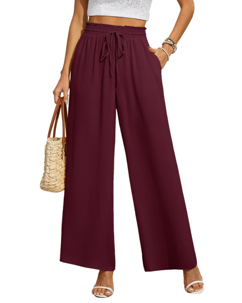 Women's Wide Leg Trousers – High Waist Drawstring