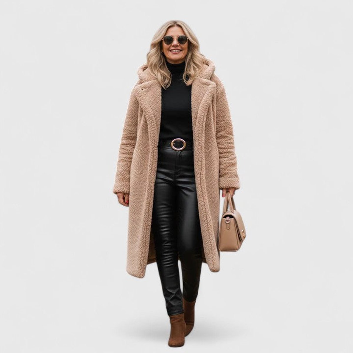 Women's Oversized Teddy Fleece Coat – Longline Hooded Winter Coat