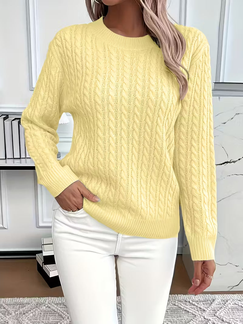 Women's Cable Knit Crew Neck Jumper – Ribbed Cuff Sweater