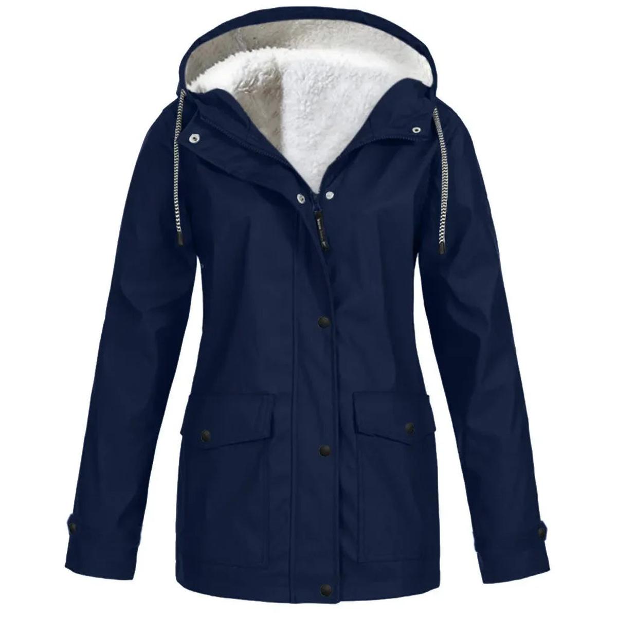 Women's Fleece-Lined Hooded Jacket – Waterproof Windproof Coat