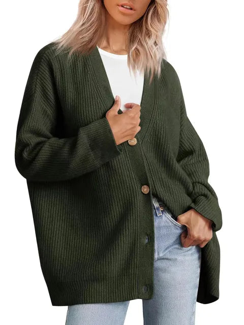 Women's Ribbed Knit Cardigan – Oversized Fit