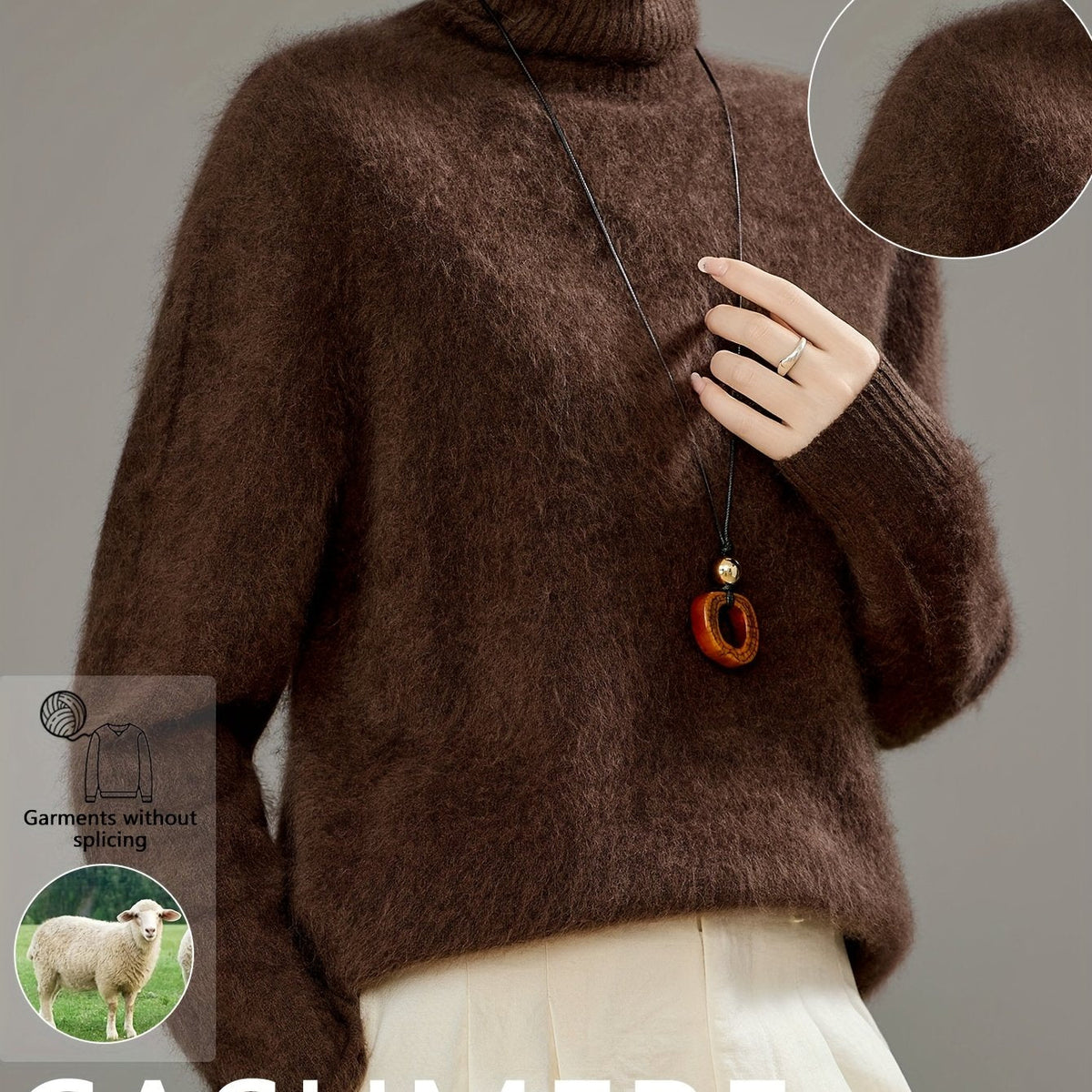 Women's Brushed Soft Turtleneck Jumper – Wool Blend Knit