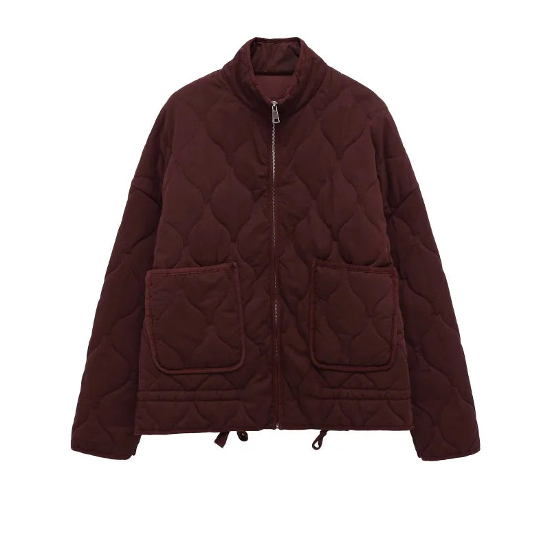 Women's Quilted Puffer Jacket – High Collar Zip Up Coat