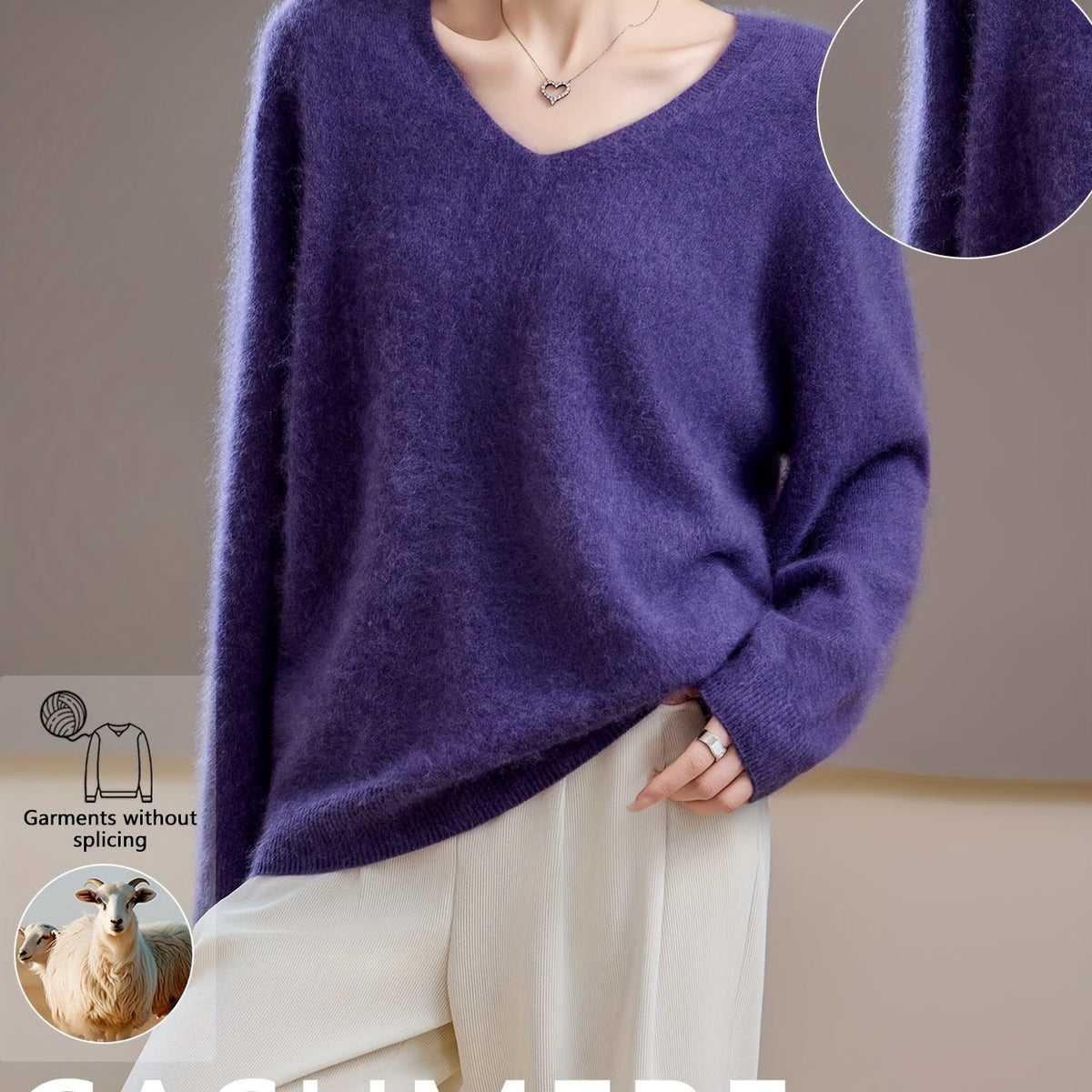 Women's Cashmere-Feel Wool-Blend V-Neck Jumper – Oversized Knit