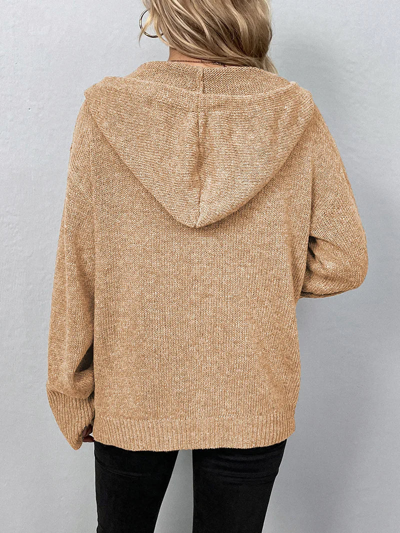Women's Hooded Knit Cardigan with Button Front