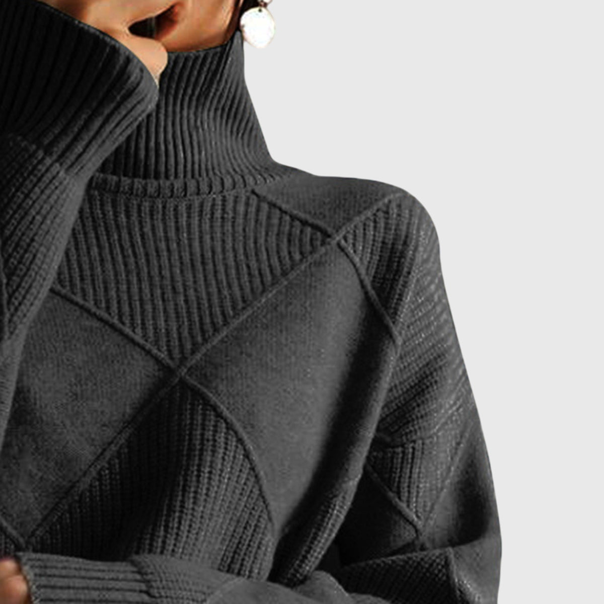 Women's Roll Neck Jumper – Diagonal Seam Oversized Knit