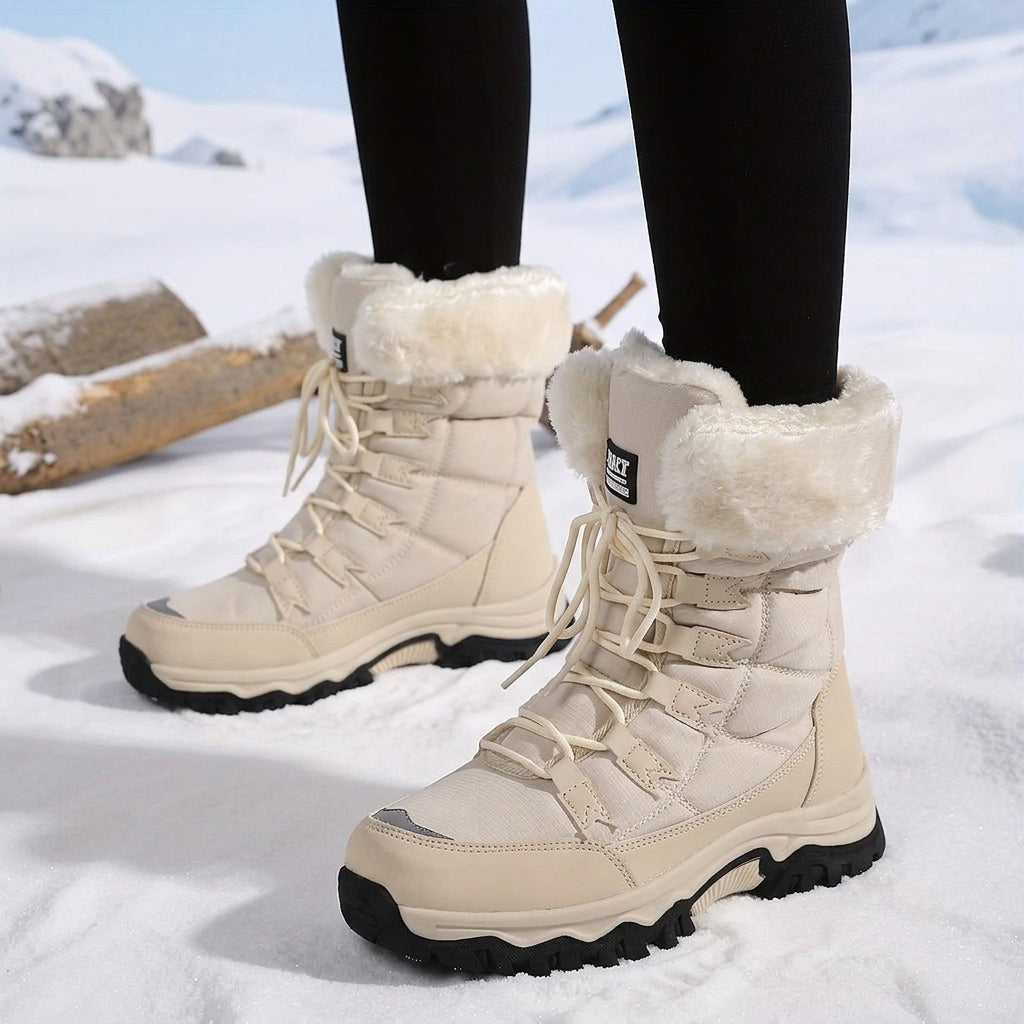 Women's Fur-Lined Winter Boots – Waterproof Lace-Up