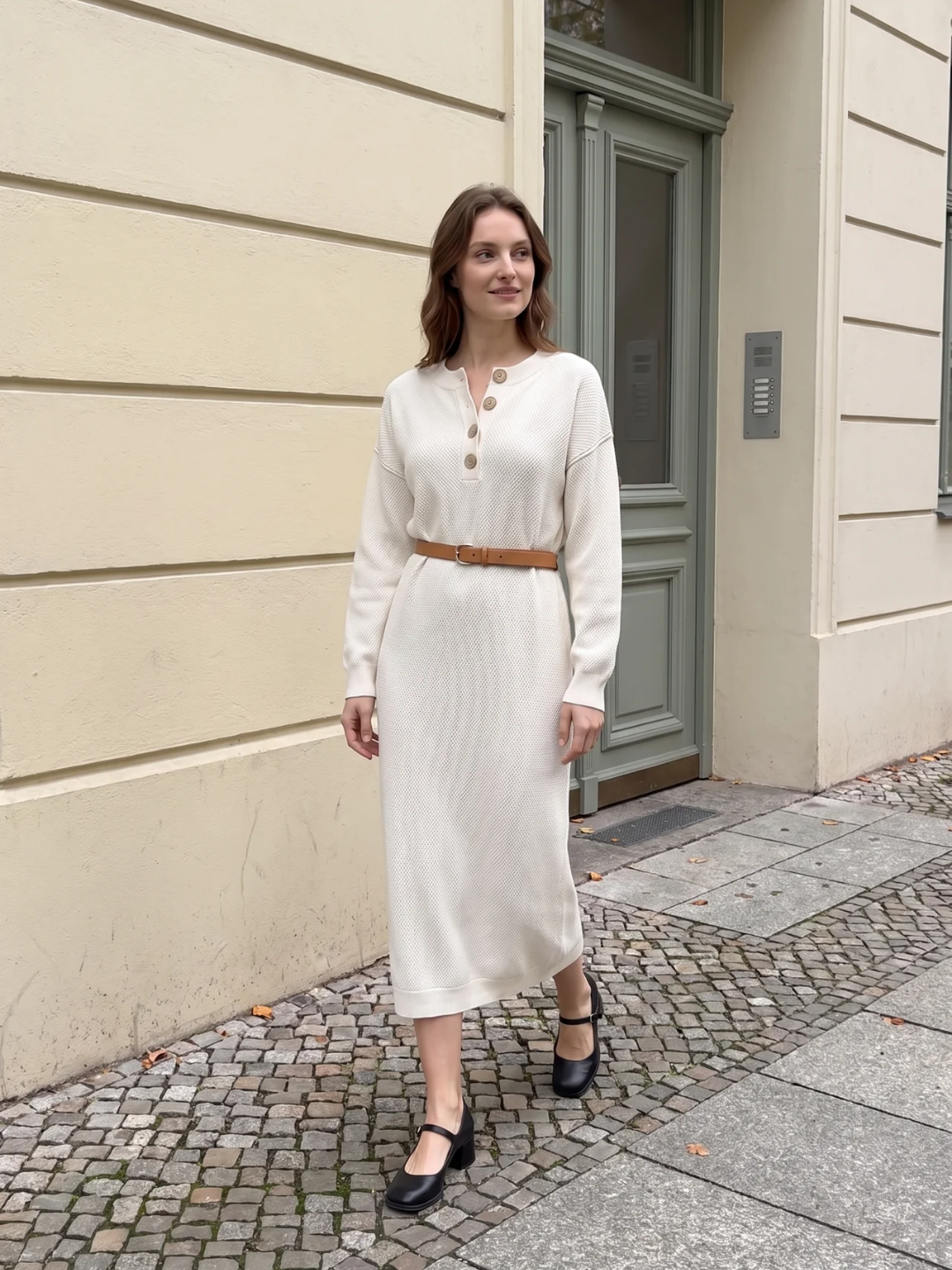 Women's Knit Button-Neck Jumper Dress – Long Sleeve