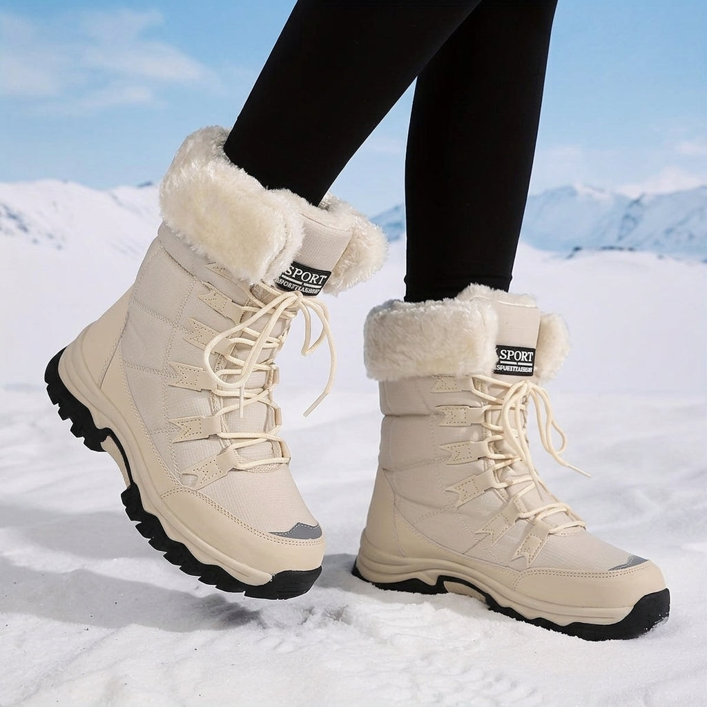 Women's Fur-Lined Winter Boots – Waterproof Lace-Up