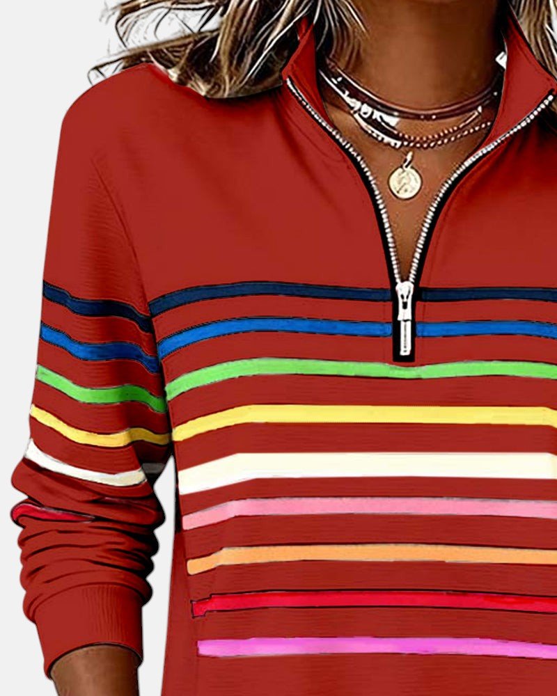 Women's Quarter Zip Jumper – Striped Colour Block Knit