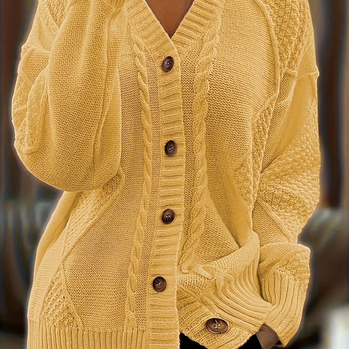 Women's Cable Knit Button-Front Cardigan Oversized Textured