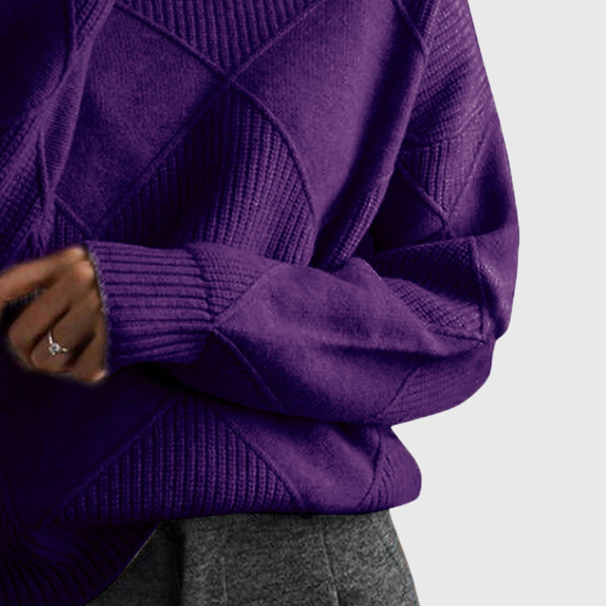 Women's Roll Neck Jumper – Diagonal Seam Oversized Knit
