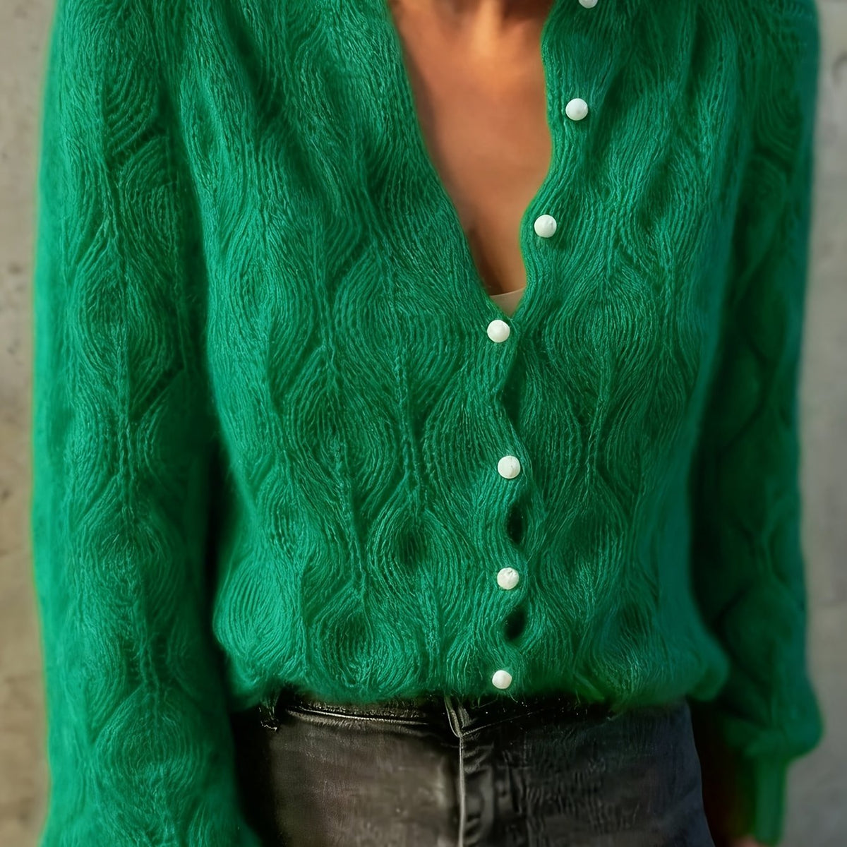 Women's Faux Mink Knit Cardigan – Pearl Button V-Front