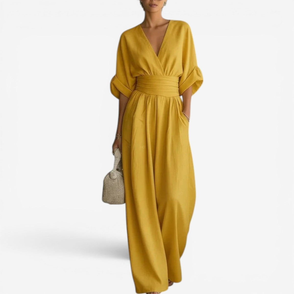 Women's Wide Leg Jumpsuit – V-Neck Belted Occasion
