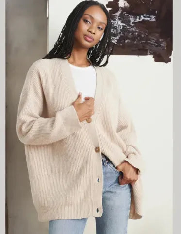 Women's Ribbed Knit Cardigan – Oversized Fit