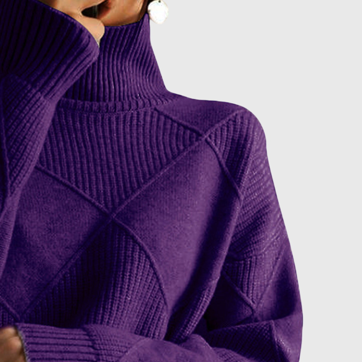 Women's Roll Neck Jumper – Diagonal Seam Oversized Knit