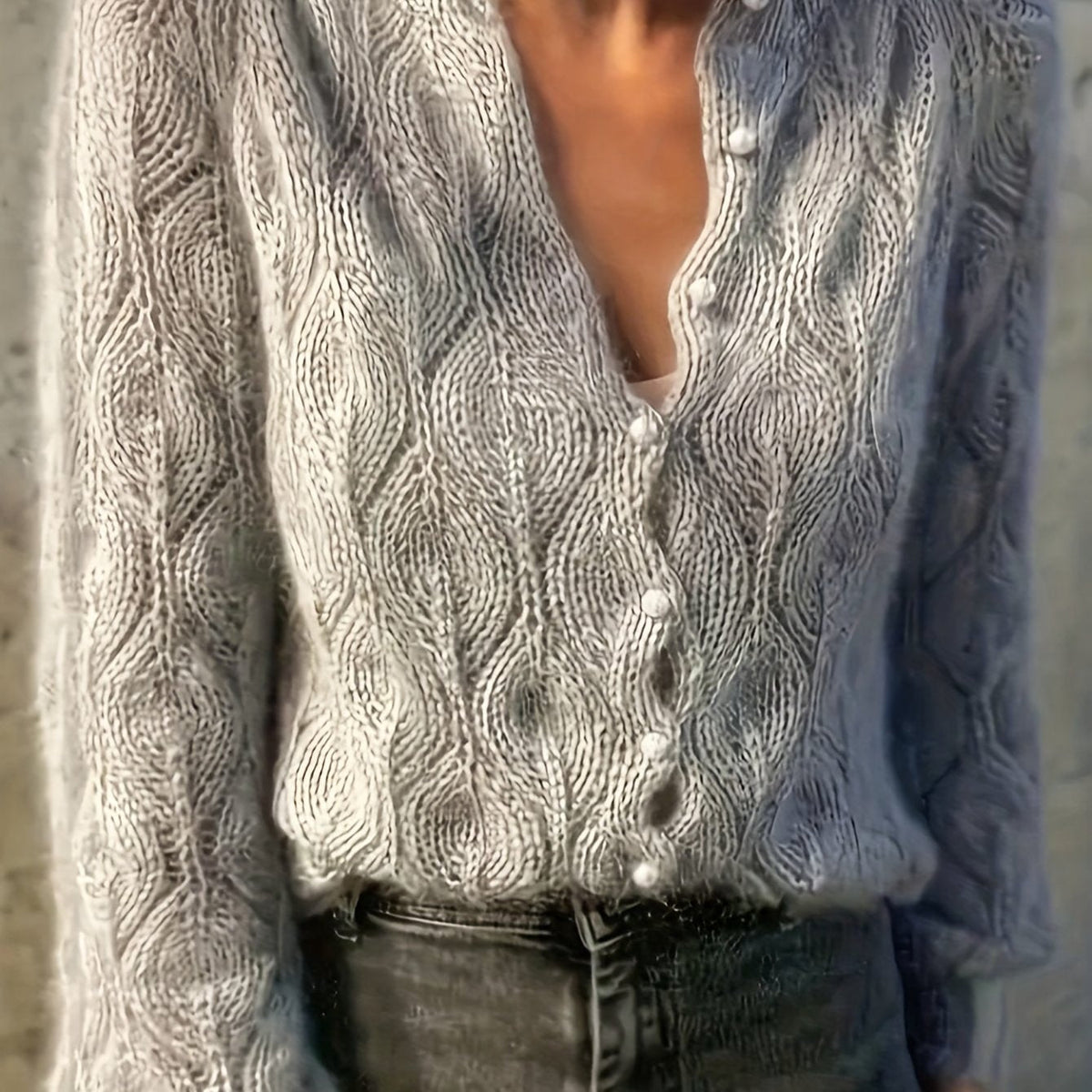 Women's Faux Mink Knit Cardigan – Pearl Button V-Front