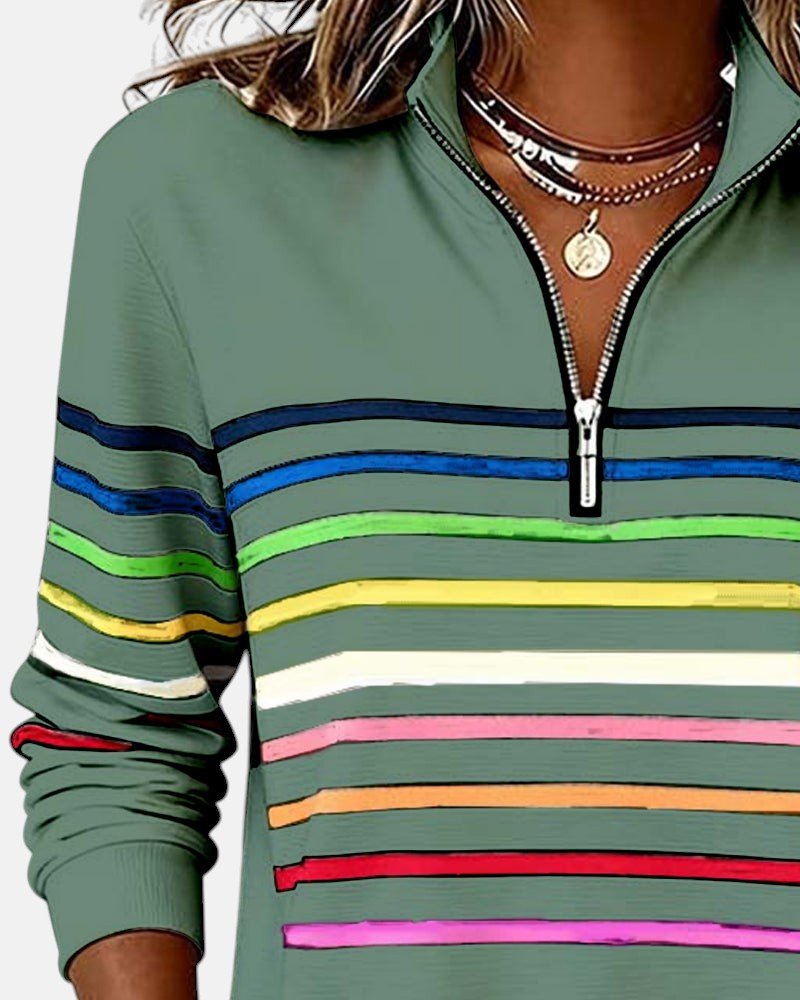 Women's Quarter Zip Jumper – Striped Colour Block Knit