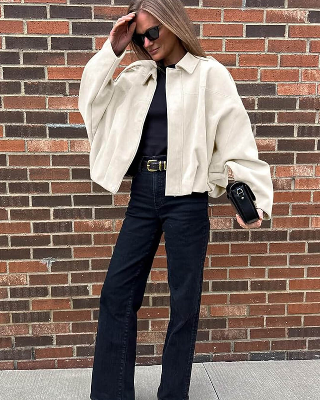 Women's Faux Suede Bomber Jacket – Collar Cropped Zip Jacket