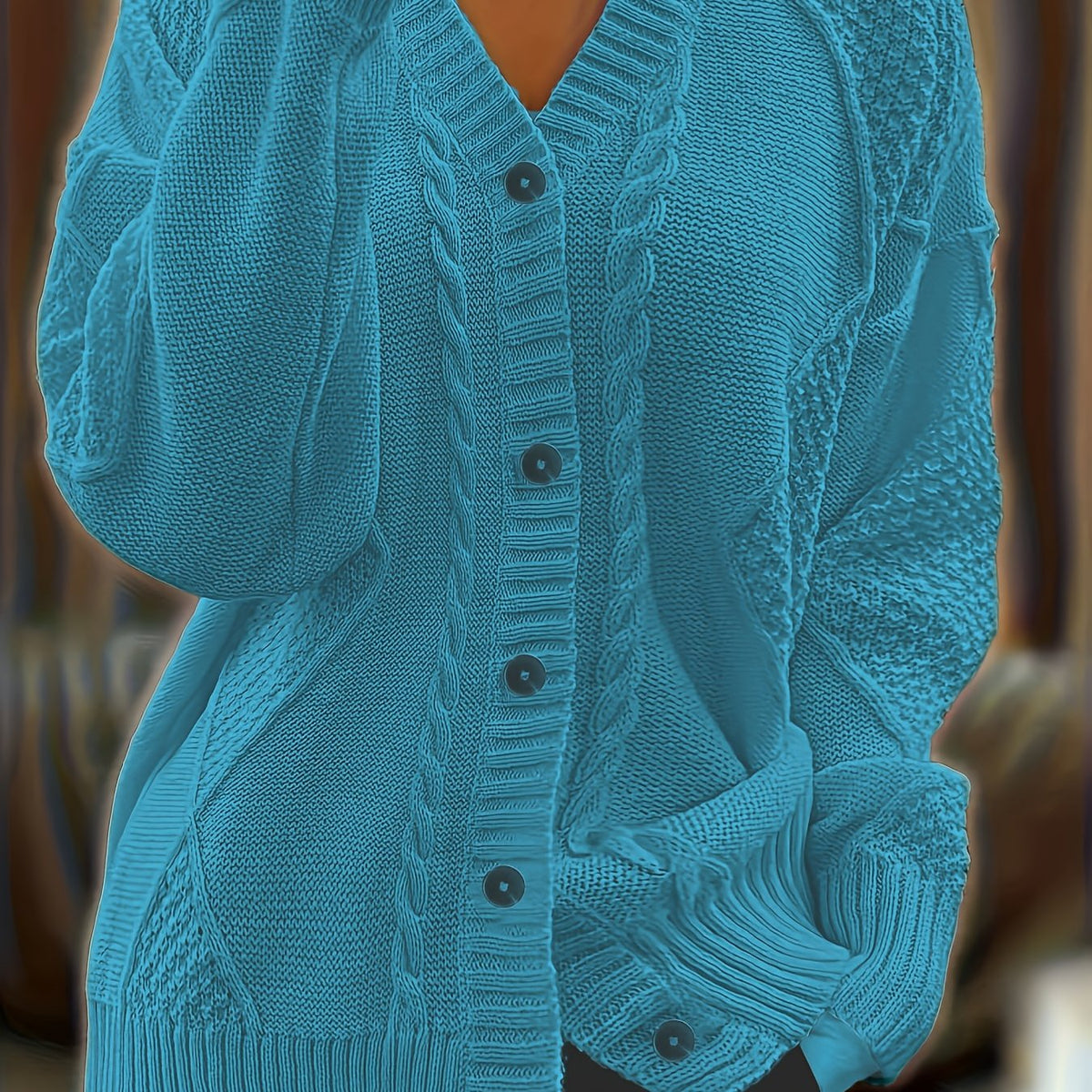 Women's Cable Knit Button-Front Cardigan Oversized Textured