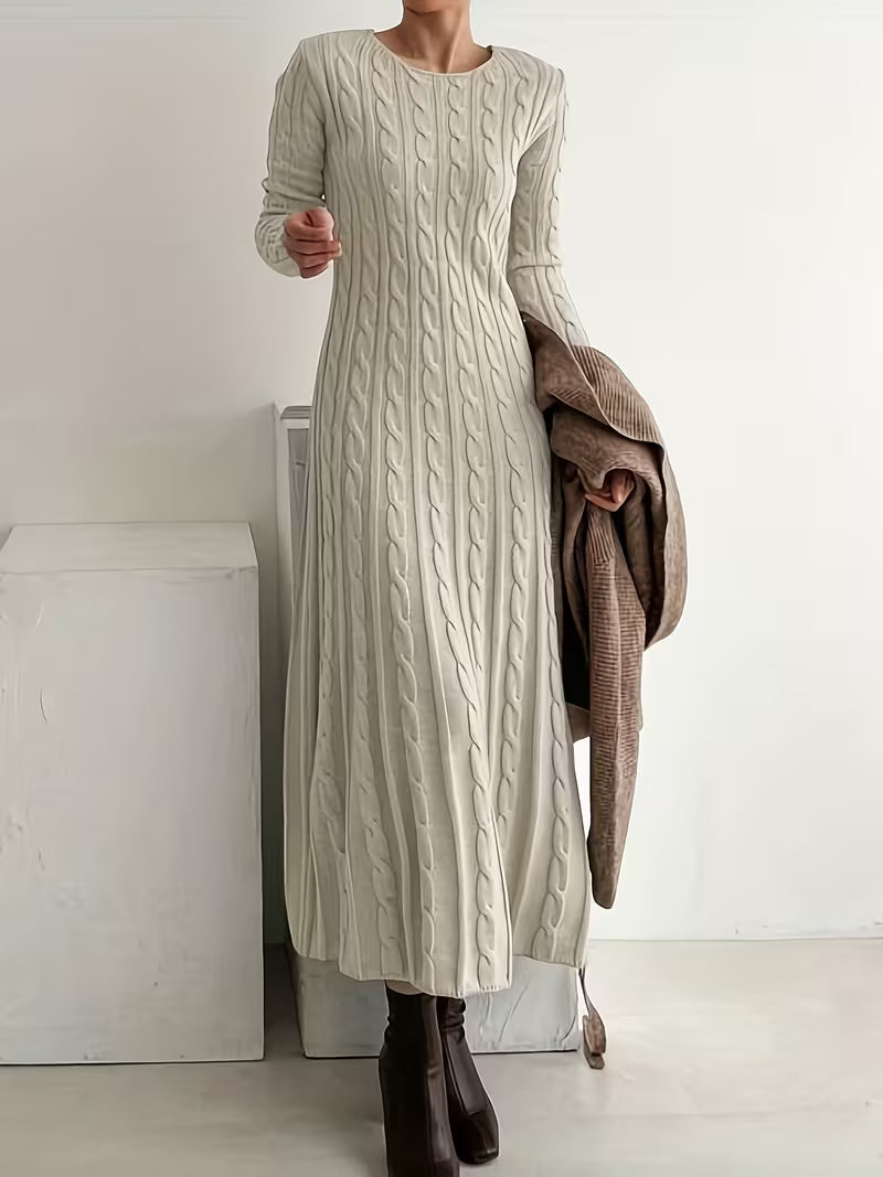 Women's Cable Knit Maxi Dress with Long Sleeves