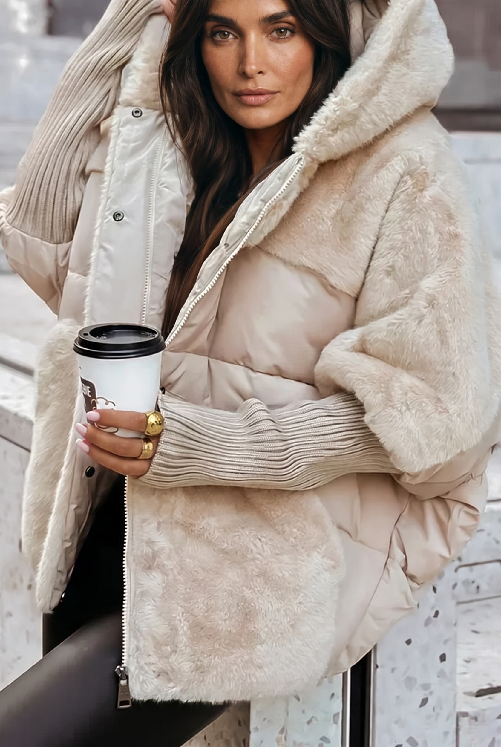 Women's Faux Fur Puffer Jacket – Hooded Oversized Winter Coat