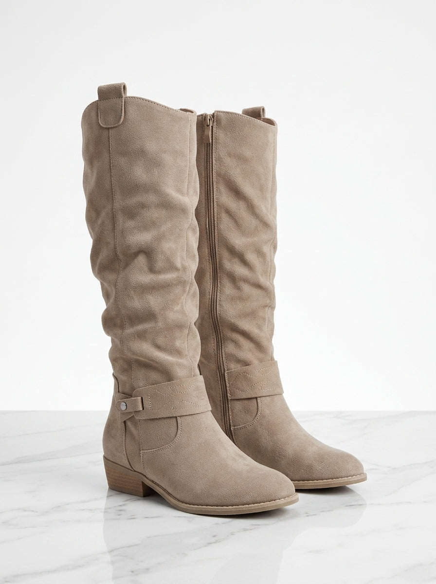 Women's Suede Knee-High Boots – Slouchy Block Heel