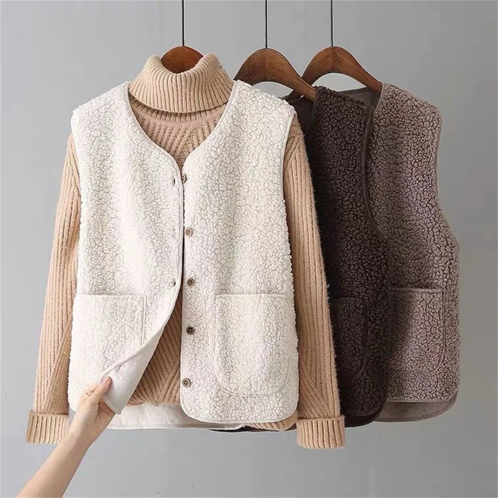 Women's Faux Shearling Gilet – Button-Front