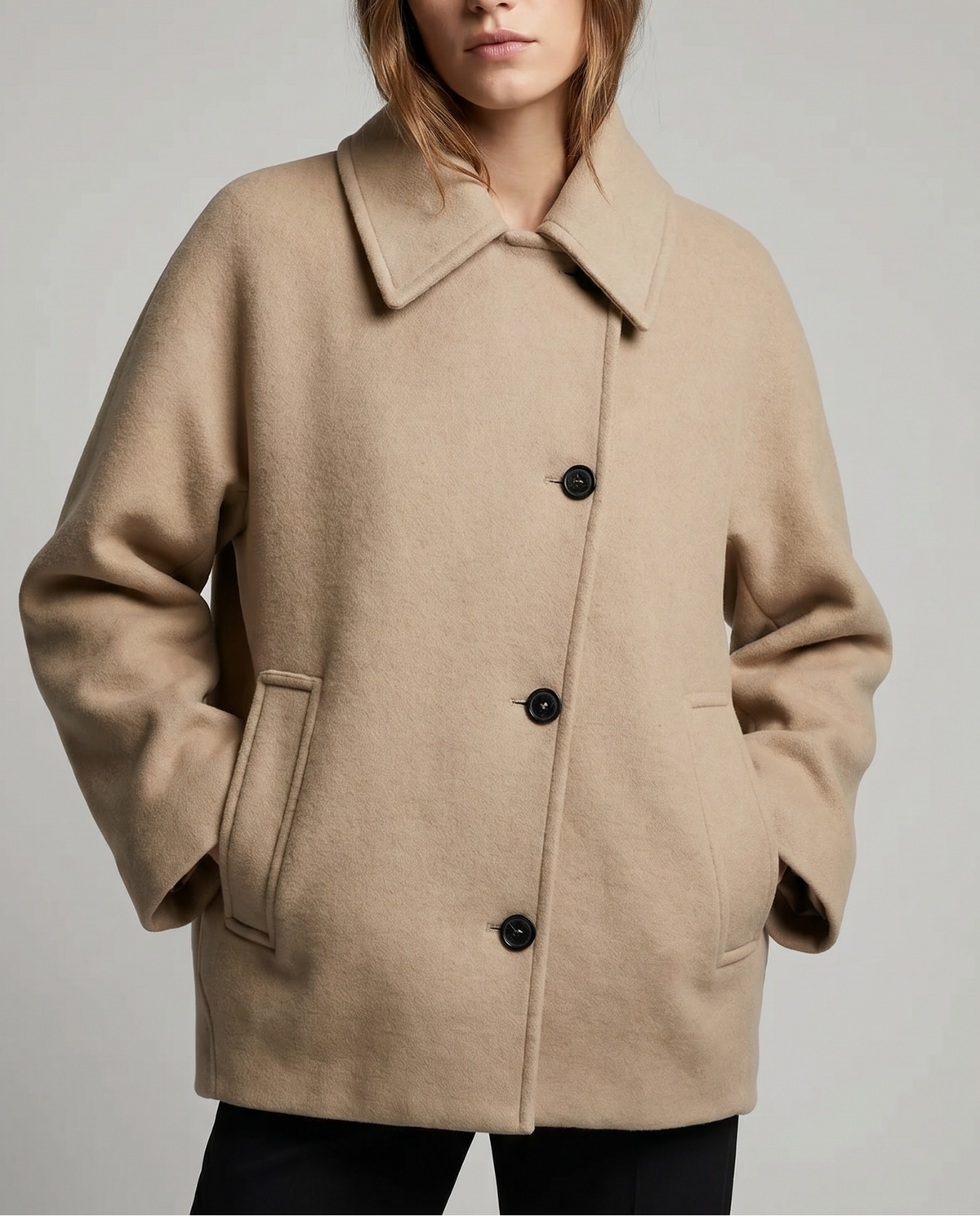 Women's Camel Wool-Blend Oversized Short Coat Jacket