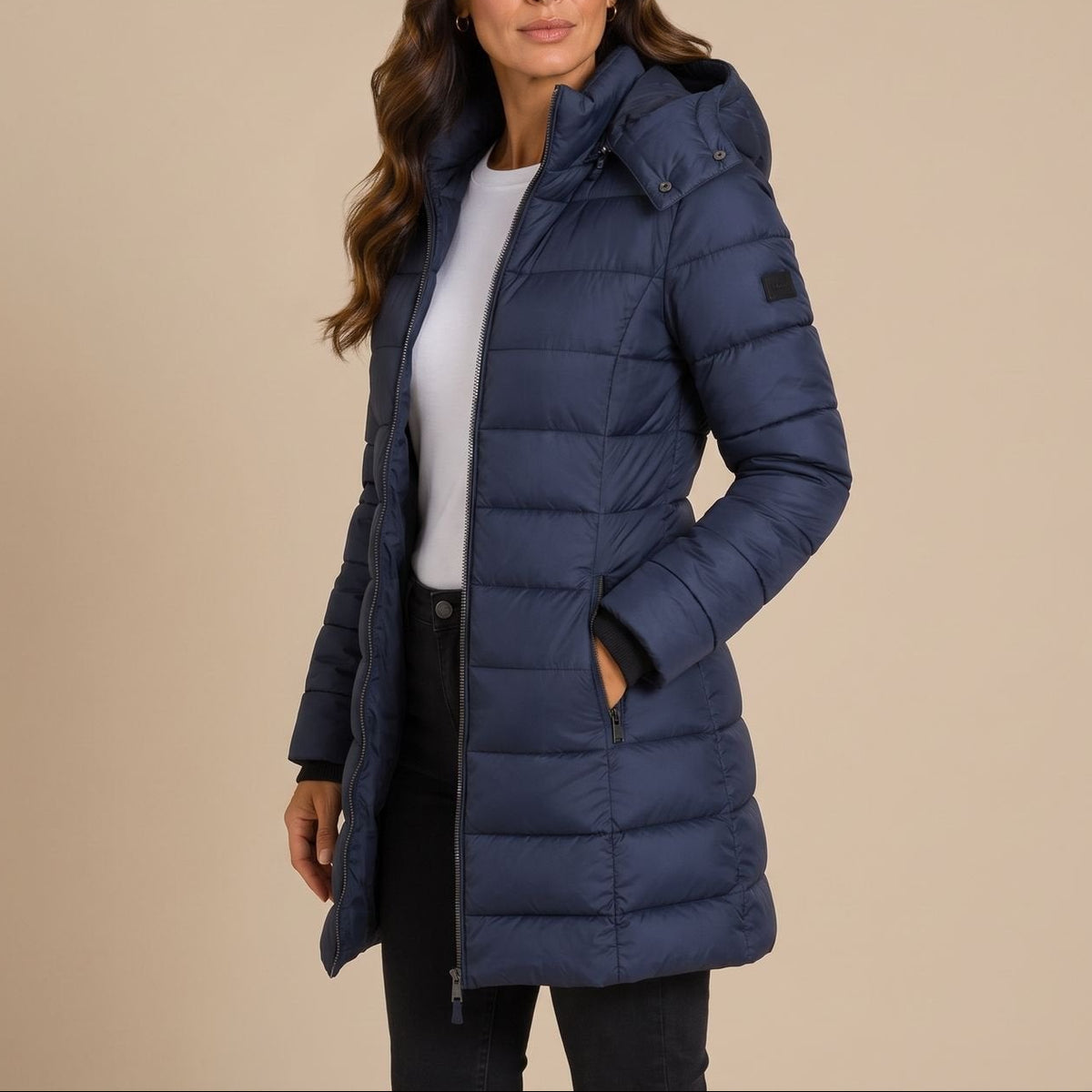 Women's Navy Hooded Quilted Puffer Coat – Navy