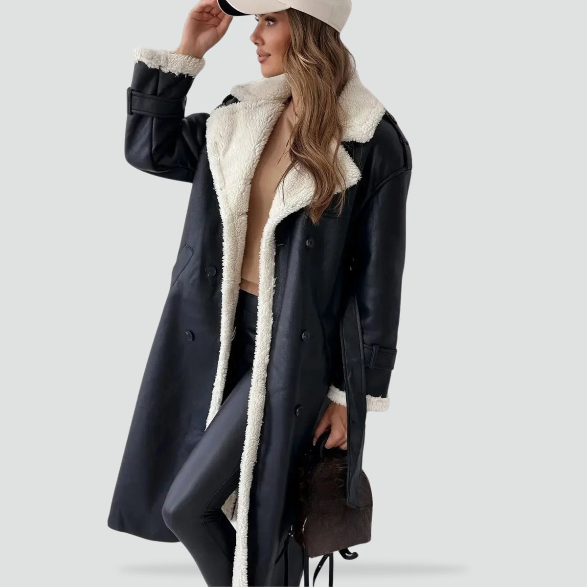 Women's Double-Breasted Trench Coat – Sherpa Lined Winter Coat