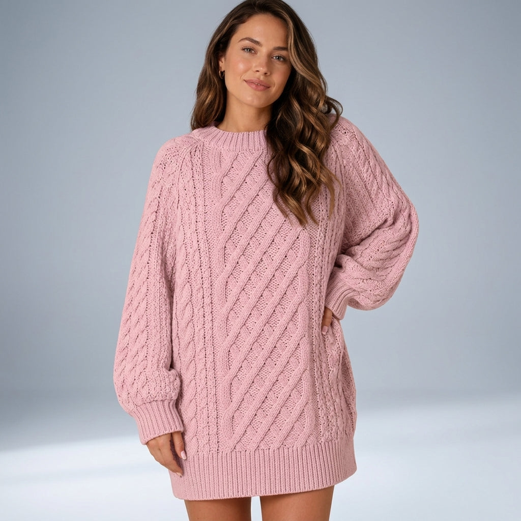 Women's Chunky Cable Knit Jumper Dress – Oversized Jumper