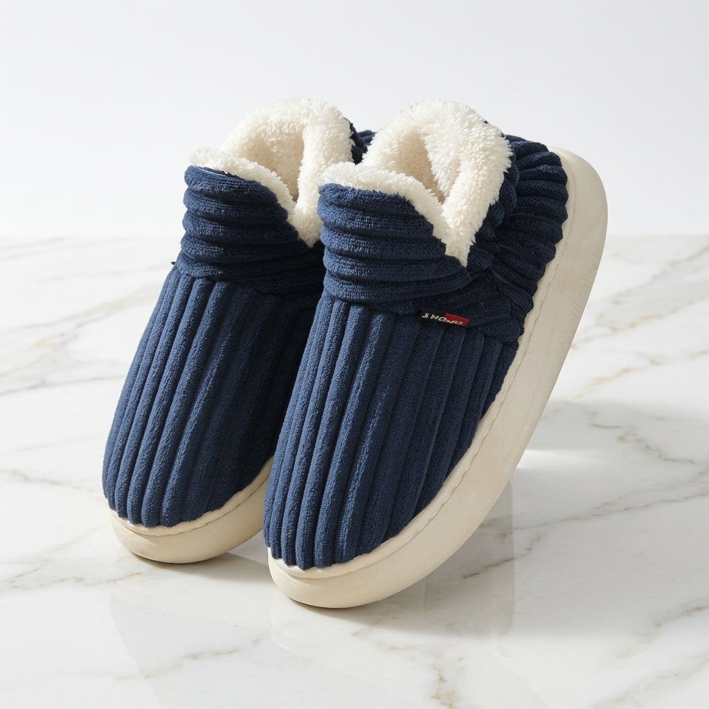 Women's Fleece-Lined Slipper Boots – Ribbed Cosy Ankle Boot Slippers