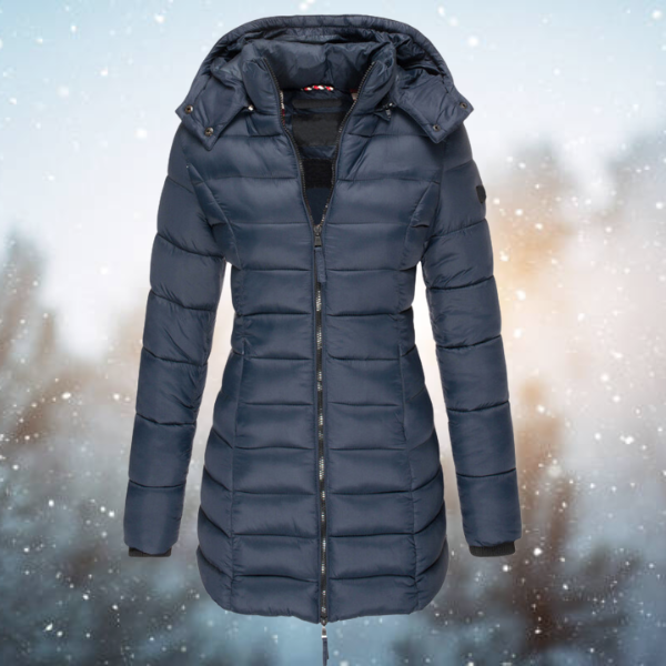 Women's Longline Quilted Puffer Coat Hooded – Navy Blue