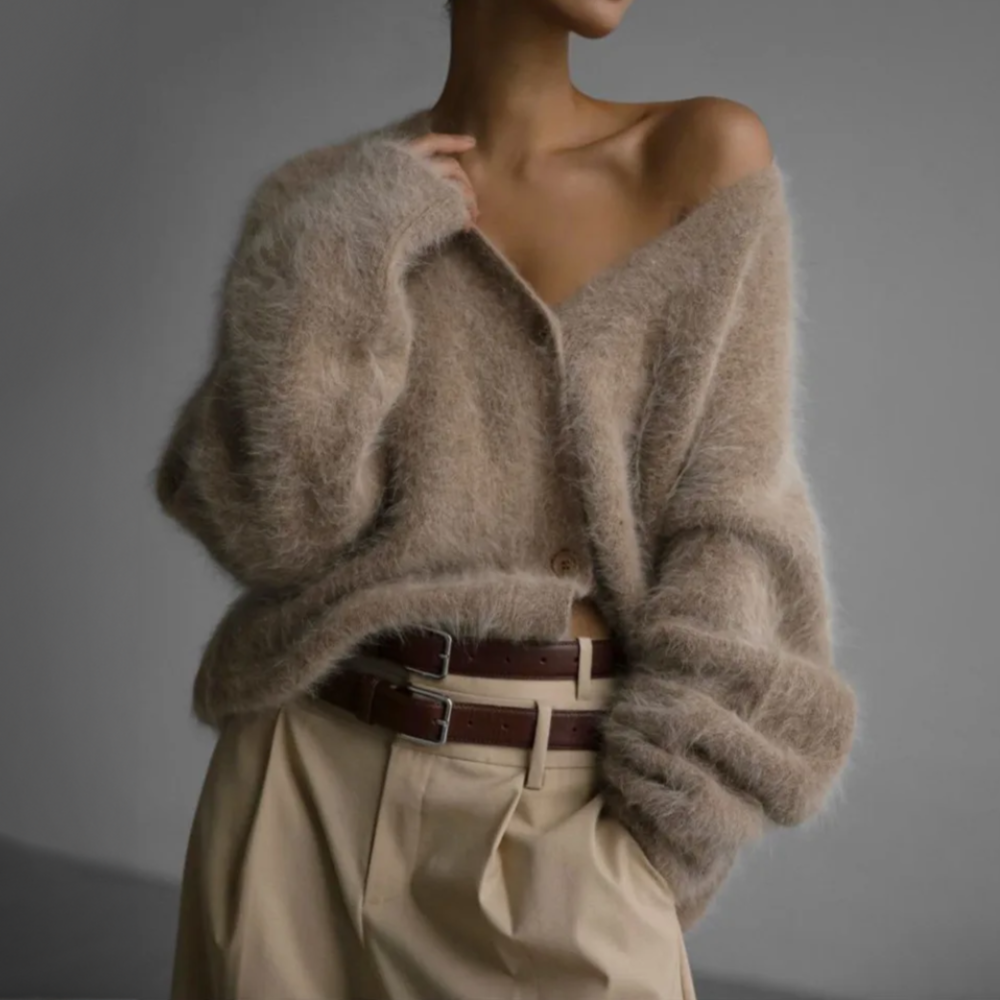 Women's Fluffy Knit Cardigan – Oversized Fit