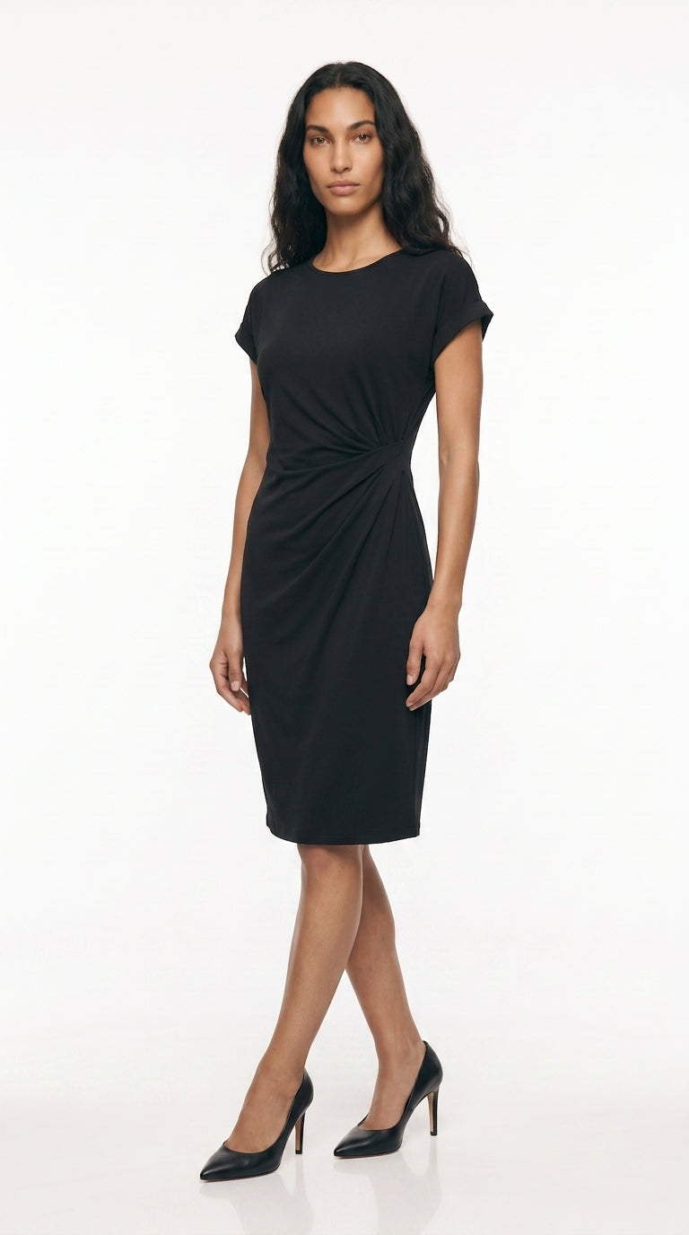 Women's Ruched Midi Dress – Twist-Front Bodycon Dress