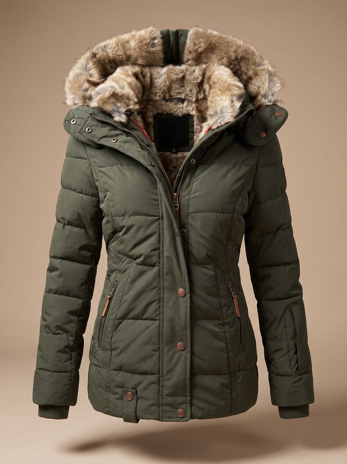 Women's Faux Fur Hood Quilted Puffer Coat – Green