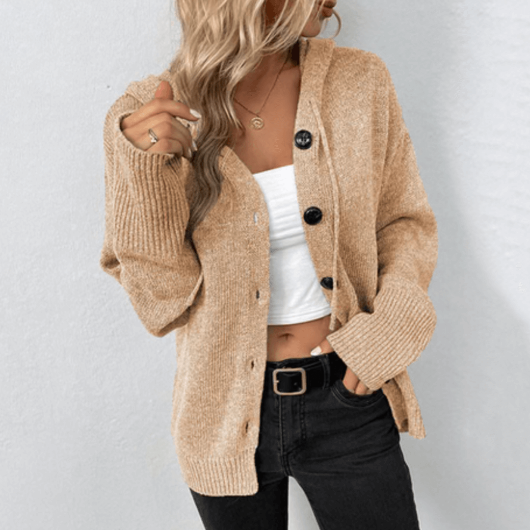 Women's Hooded Button Cardigan – Chunky Knit Oversized Jumper