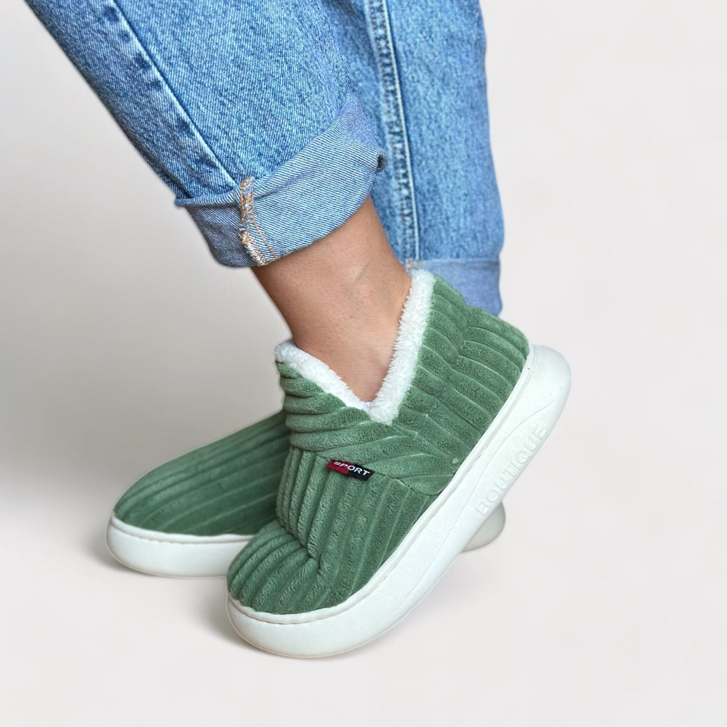 Women's Fleece-Lined Slipper Boots – Ribbed Cosy Ankle Boot Slippers