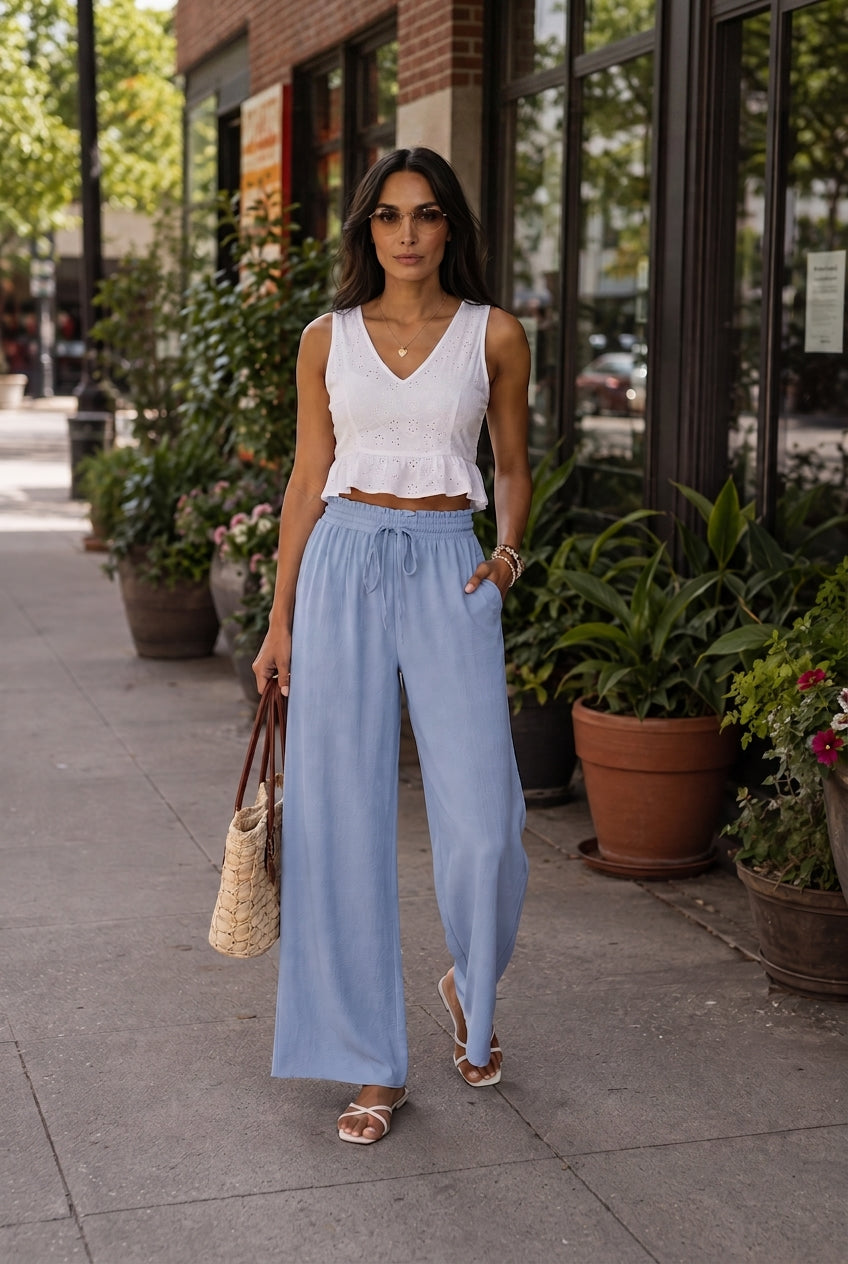 Women's Wide Leg Trousers – High Waist Drawstring