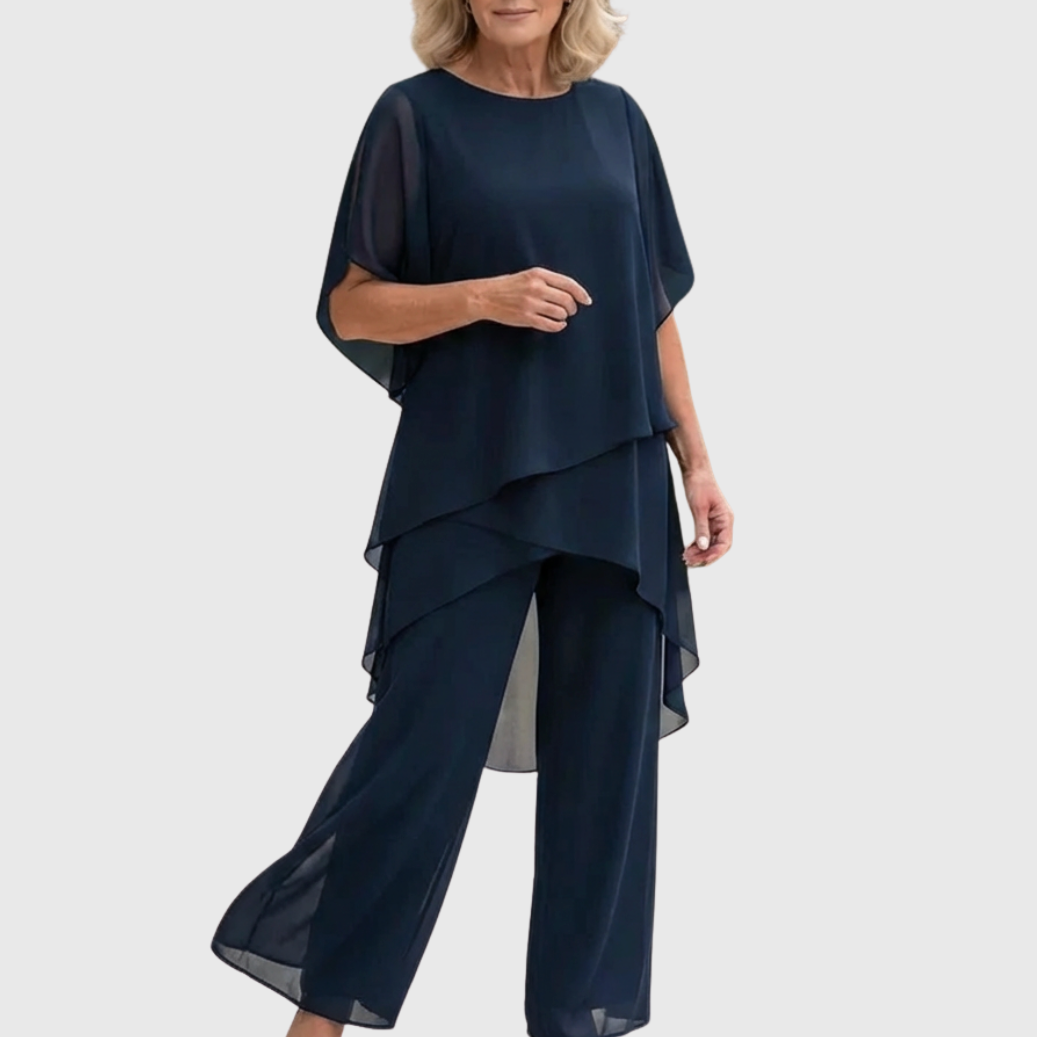 Women's Chiffon Palazzo Trouser Set – Layered Top & Wide-Leg Trousers