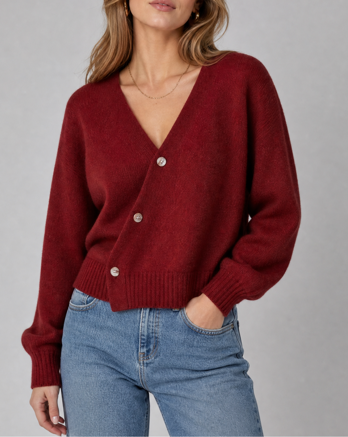 Women's Wool Blend Cardigan – Cross Button V-Neck Wrap Jumper